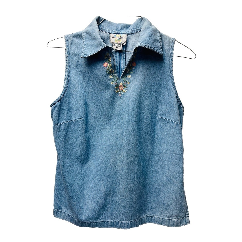 Just Class M Denim Top Embroidered Boho Weekender Fairy Y2K 80s 90s Retro Cruise